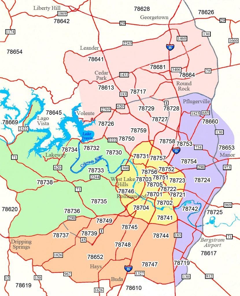 Área de Austin código postal mapa