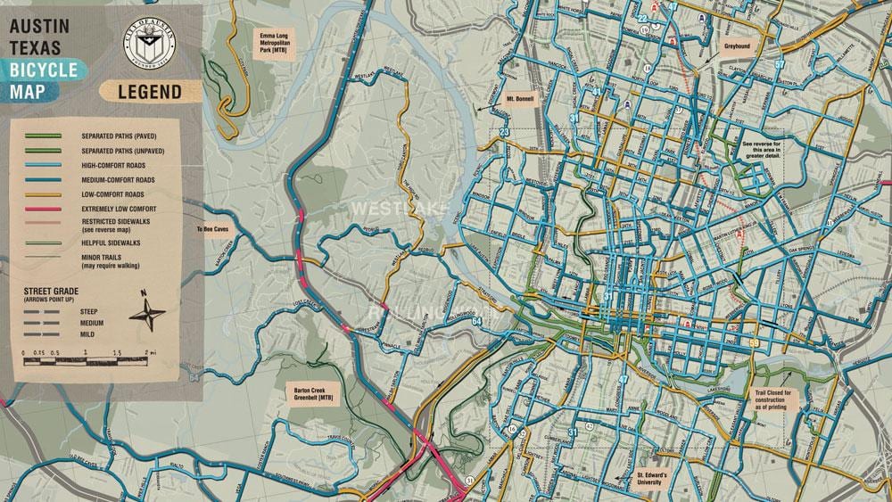 mapa ciclista de Austin