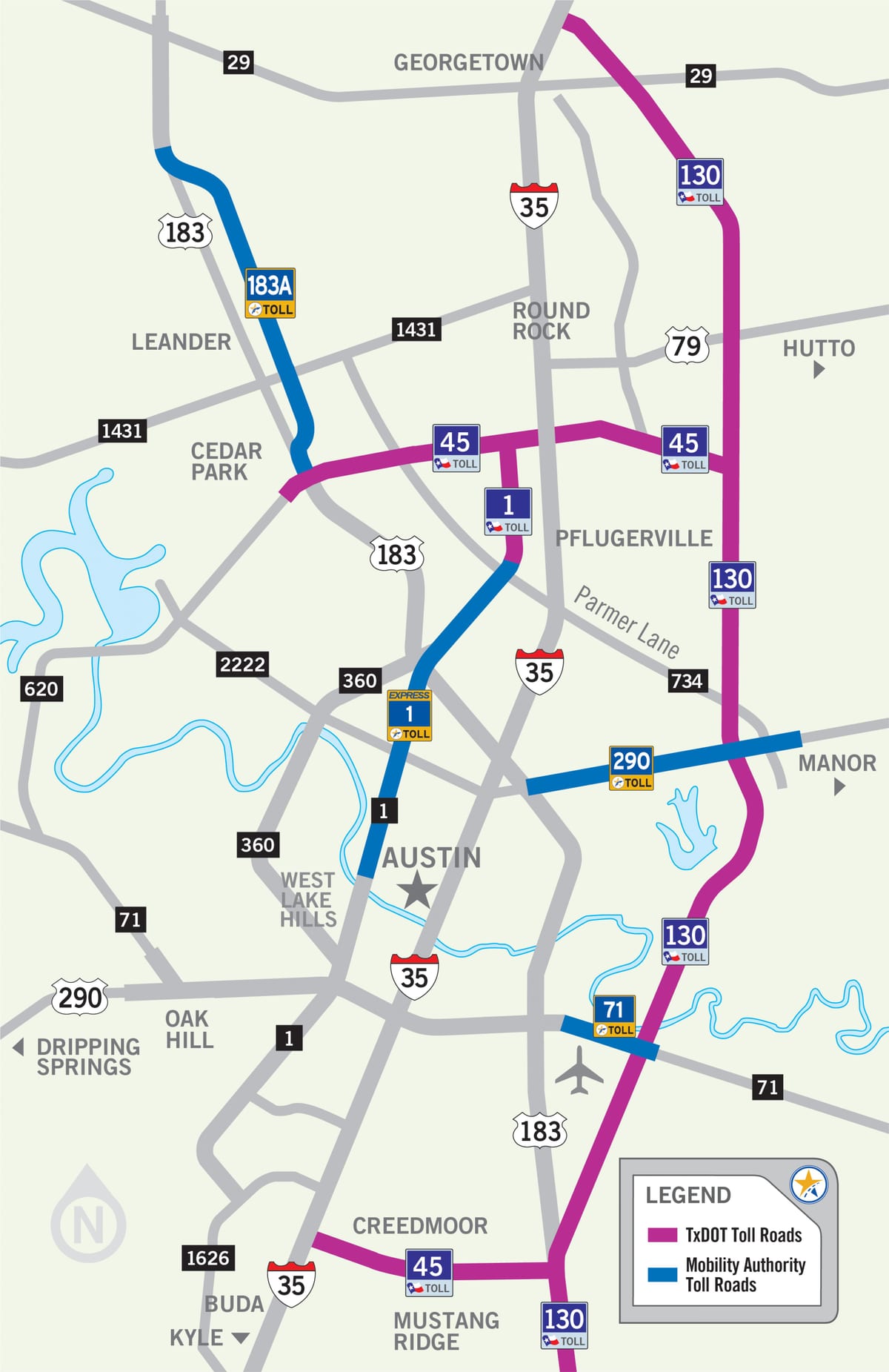 mapa de Austin carretera de peaje
