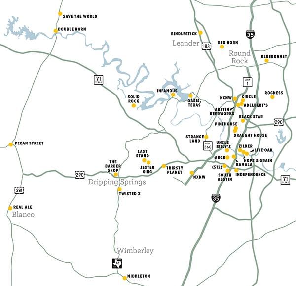 mapa de Austin cervecería